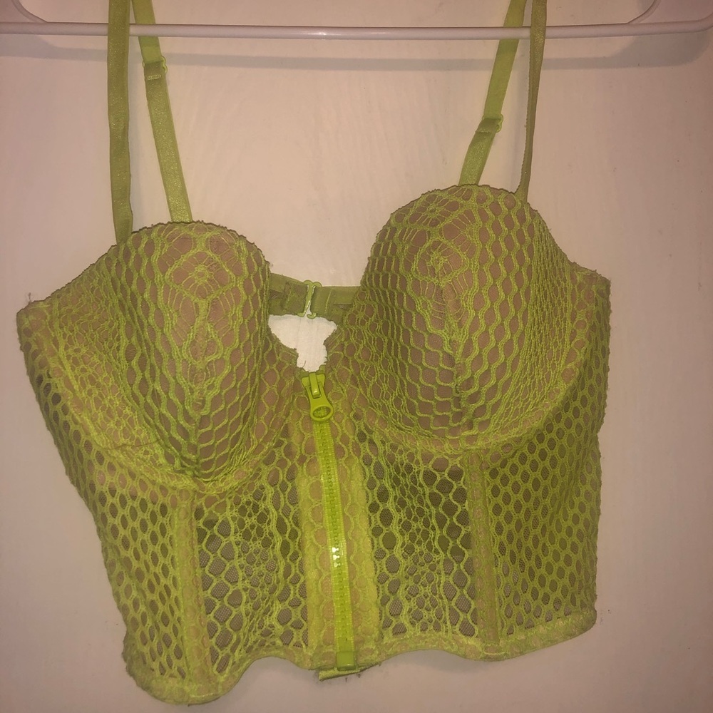 Victoria secret neon yellow zip up bustier